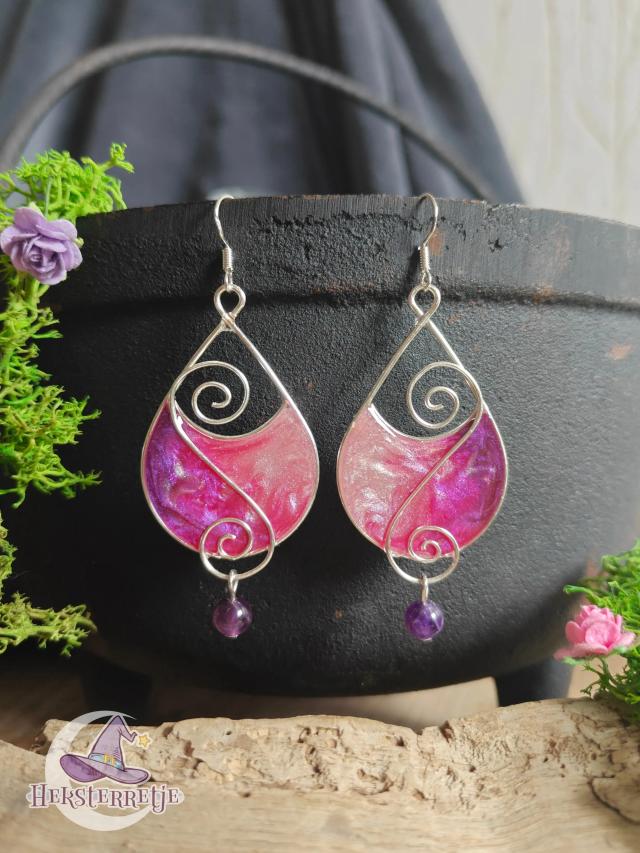 Elvenstijl oorbellen met amethist