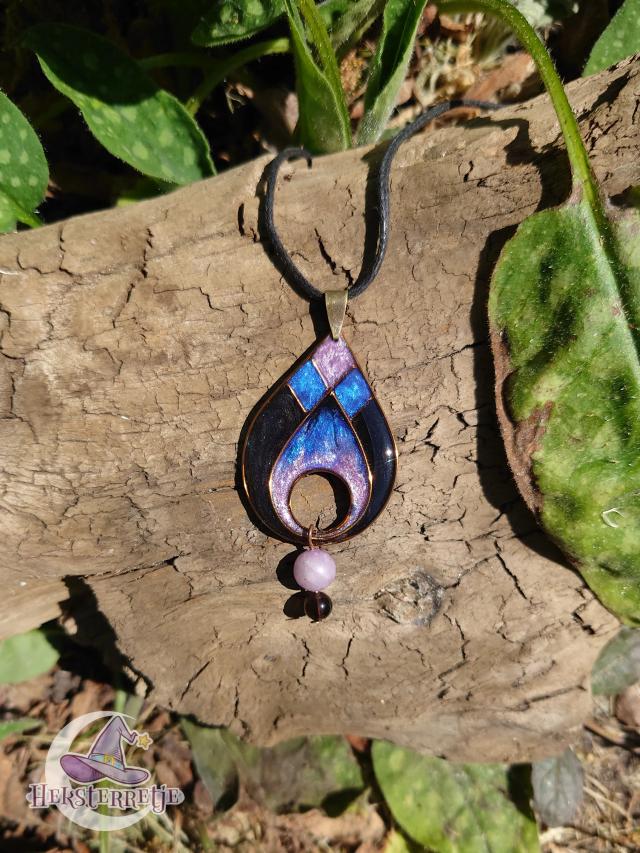 Magische ketting met lila jaspis & obsidiaan